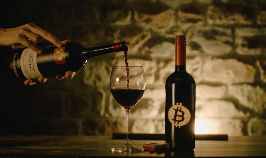 wine with bitcoin logo